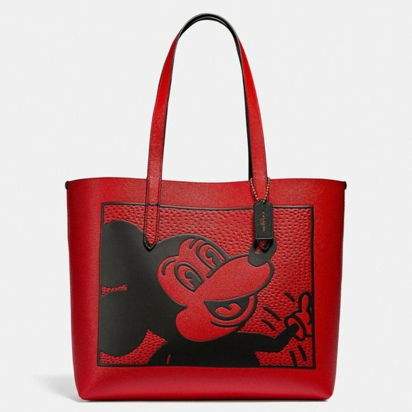 Coach Disney Mickey Mouse X Keith Haring Electric Red Leather Highline Tote - Picture 2 of 8